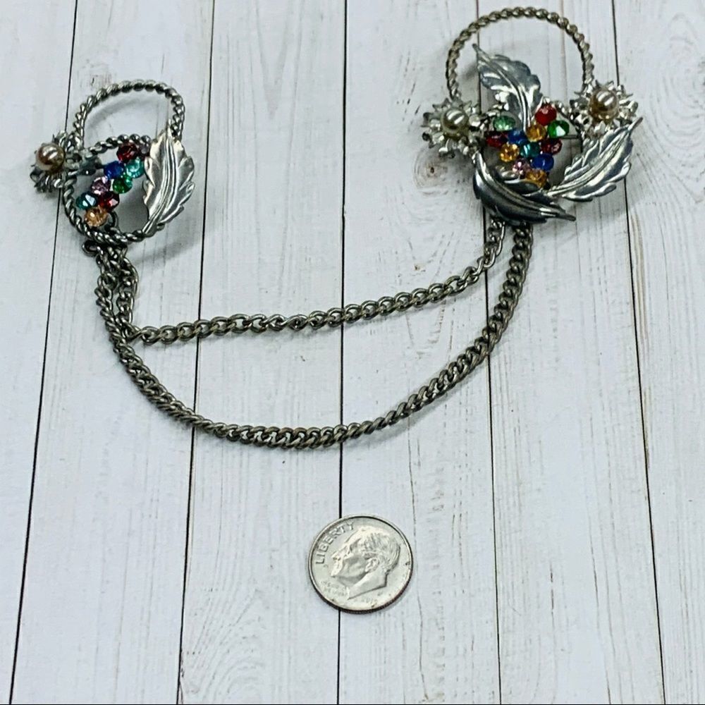 VTG Crystal Silver Double Chain Brooch